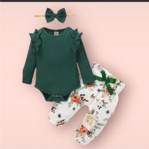 Green bodysuit boho floral pants & headband
